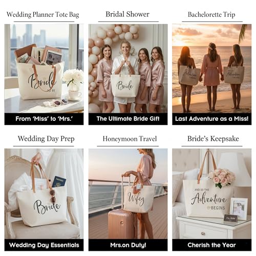 ELEGANTPARK Mrs Gifts for Bride 2026 - Large Canvas Wedding Tote Bag with Zipper, Bridal Shower Gift for Bride to Be, Bach...