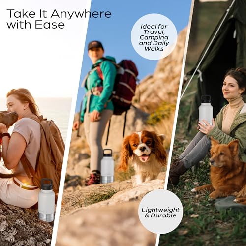 Insulated 32oz Stainless Steel Dog Water Bottle with Food & Water Bowls, Leak-Proof Pet Travel Dispenser for Dogs, Portabl...