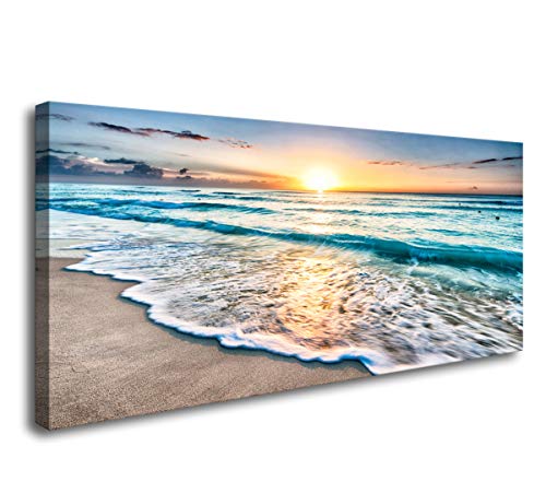 Baisuart S02250 Canvas Prints Wall Art Beach Sunset Ocean Waves Nature Pictures Stretched Canvas Wooden Framed for living ...