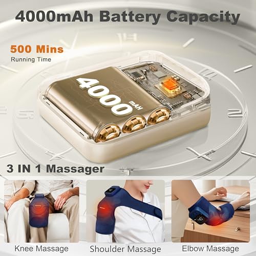 KingPavonini Cordless Knee Massager for Pain Relief, Newly 4 Motors Vibration, 5 Heat Levels, 6 Massage Modes, Knee Heatin...
