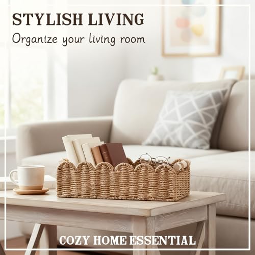 Upgraded Paper Rope Scalloped Edge Toilet Paper Storage Basket, Small Living Room, Bedroom Decor Baskets for Over Toilet S...