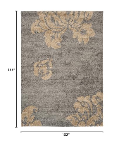 SAFAVIEH Florida Shag Collection Area Rug - 8'6" x 12', Grey & Beige, Floral Design, Non-Shedding & Easy Care, 1.2-inch Th...