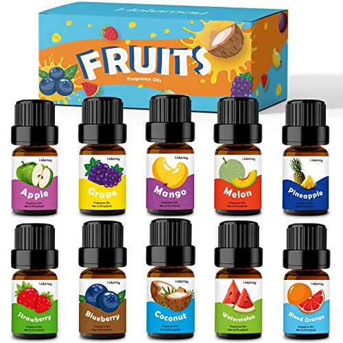 Fruity Fragrance Oil, Holamay Premium Fruit Essential Oils for Diffuser, Candle Soap Making Scents, 10x5ml, Coconut, Straw...