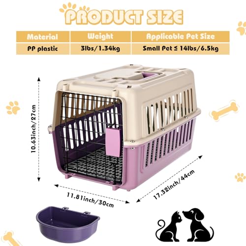 Fiwochic 2 Set Hard Plastic Pet Carrier Breathable Dog Cat Kennel with Metal Door Bowl Grille Mat Pet up to 14 Lbs Carrier...