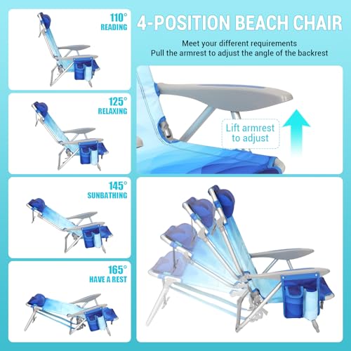 #WEJOY Beach Chair for Adults, Reclining Adjustable Position,Lay Flat Lightweight Folding Portable Aluminum Chair with Bac...