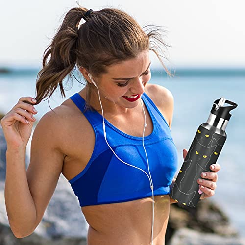 Yasala Sport Water Bottle Black Cat Stainless Steel Insulated Coffee Cup 20 oz with Straw Lid Outdoor Drinking Cup for Tra...