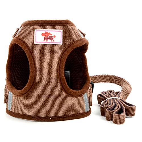 Zunea Small Dog Harness and Leash Set No Pull Adjustable Reflective Step-in Puppy Boy Girl Vest Harnesses Soft Corduroy Me...