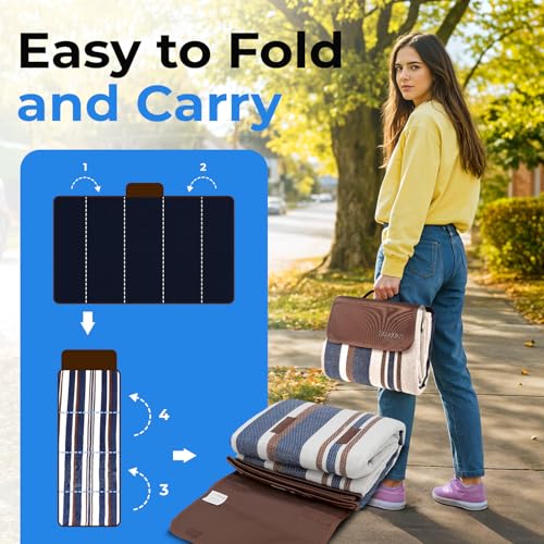 scuddles Extra Large Picnic Blanket – 60" x 80" Waterproof Outdoor Mat with Soft Dual-Layer Comfort, Foldable Travel Rug f...