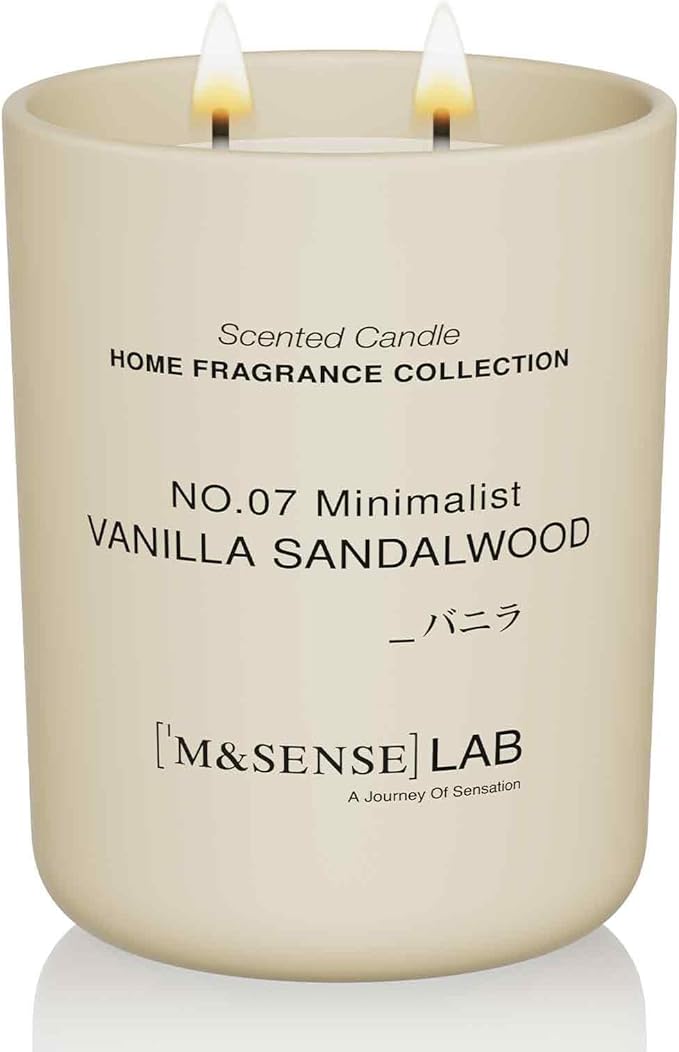 M&SENSE Natural Soy Large Candle| Vanilla Sandalwood | 16.6 oz, 95H Burn | Mini Spring Scented Candles for Relaxation, Val...