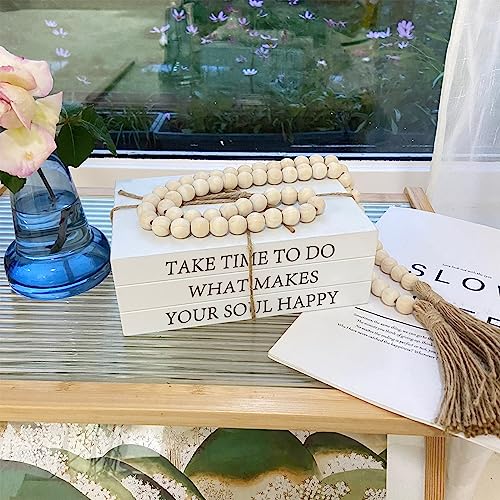 Decorative Books for Home Decor, White Faux Books for Decoration, Rustic Farmhouse Stacked Display Books with 52in Wood Be...