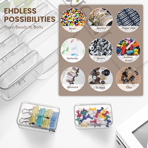 zoeynex Small Bead Organizers and Storage, 12 Clear Plastic Boxes with Hinged Lids, for Beads, Jewelry Making, Crafts, Har...