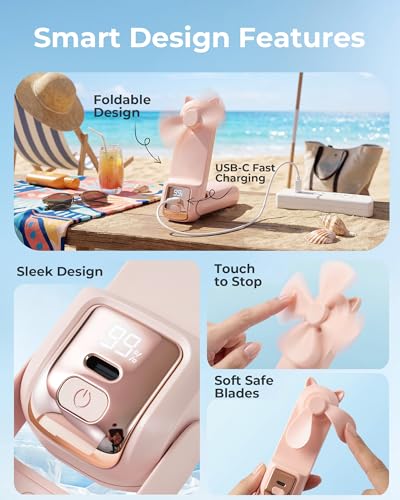 FrSara Portable Handheld Fan, Small Rechargeable Personal Mini Fan, Summer Travel Essentials with 3-Speed, 2000mAh, Great ...