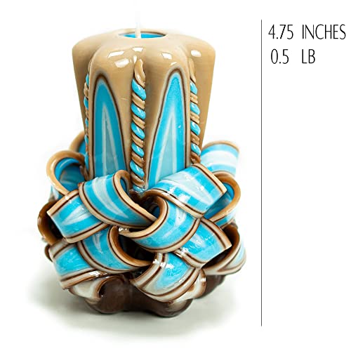 Carved Candle Artisan Handmade Decorative Dipped Candle 5 inch Blue Brown Fall Thanksgiving New Year Christmas Holiday Sea...