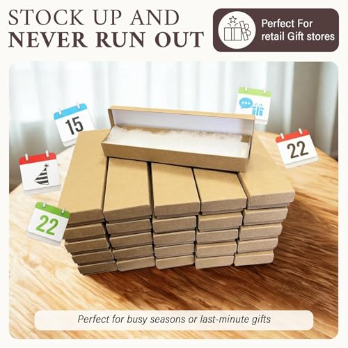 RJ Displays 20 Brown Kraft Cotton Jewelry Boxes – Small Gift Boxes for Jewelry, Bracelet and Necklace Storage, Anklet Pack...