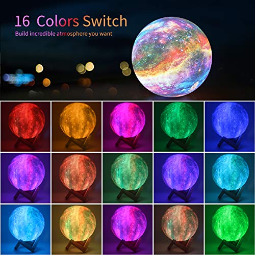 Moon Lamp, Kids Night Light Galaxy Lamp - 16 Colors Moon Light with Wood Stand Remote & Touch Control USB Rechargeable Gif...