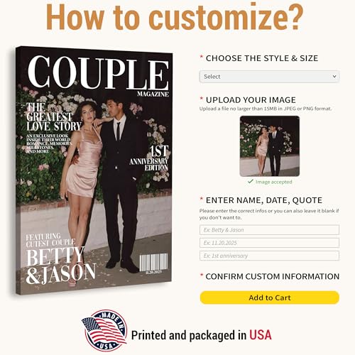 Personalized Couple Magazine Cover with Photo – Custom COUPLE Poster, Anniversary Engagement Valentines Gift for Him Her, ...
