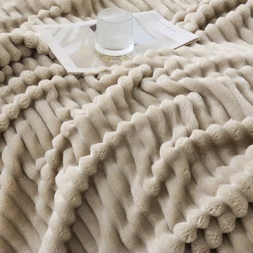 YIICKO Khaki Throw Blanket for Couch Sofa 50x60 inches Striped Fleece Blankets Room Home Decor Lightweight Plush Soft Cozy...