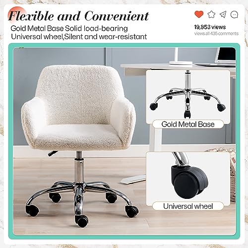 Homedraft Faux Fur 360°Swivel Desk Chair, Height Adjustable Home Office Armchair with Slivery Base for Teens Women Girls, ...