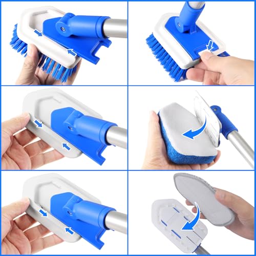 Lalafancy Shower Cleaning Brush with Locking Head, 3 in 1 Tub Tile Scrubber Brush with 50'' Extendable Long Handle Stiff B...