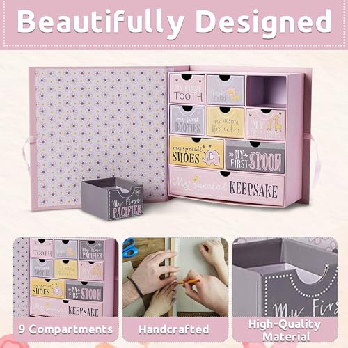 VOTUM Baby Keepsake Box for Treasured Memories, Fairytale - Lightweight, Handcrafted Boxes with 9 Labeled Compartments for...