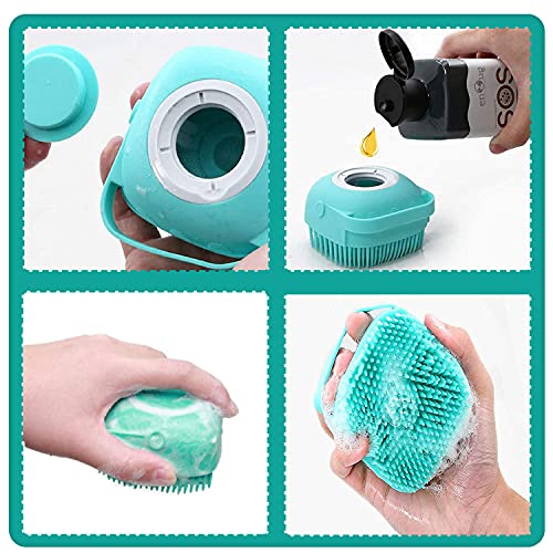 ELEGX Pet Grooming Bath Massage Brush with Soap and Shampoo Dispenser Soft Silicone Bristle for Long Short Haired Dogs Cat...