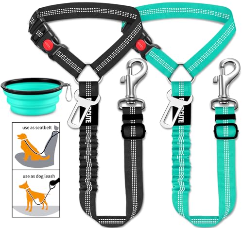 3 Piece Dog Car Seat Belt Set - Retractable Adjustable Pet Seatbelts for Vehicle Headrests - Heavy Duty, Elastic & Durable...
