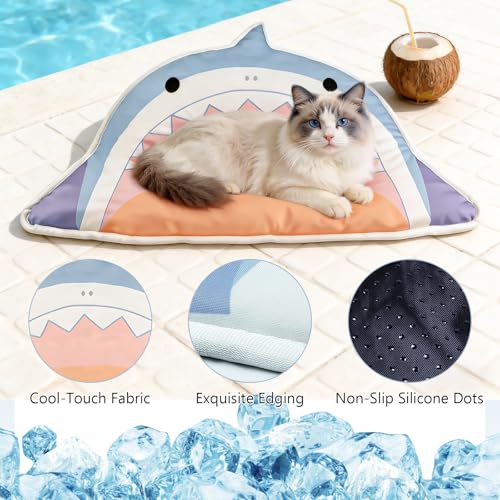 DELIFUR Cat Cooling Mat, Shark Shape, Non-Slip Cooling Pet Pad, Summer Use One Size 23.6x35.4 in, Reusable Washable for Sm...