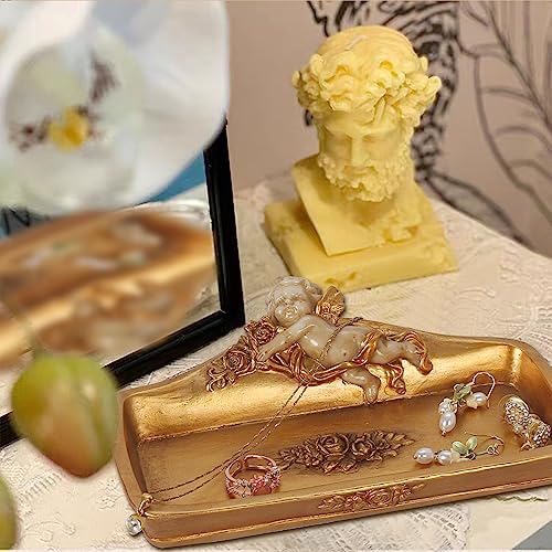S-MANTIS Vintage Tray Antique Trinket Dish, Small Rectangular, Ring Holder With Cherub and Floral Design,Jewelry Or Cosmet...