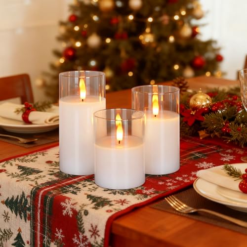Amagic Clear Glass Flameless Candles Battery Operated with Timer, Remote Control, LED Pillar Candles, Battery Powered, Val...