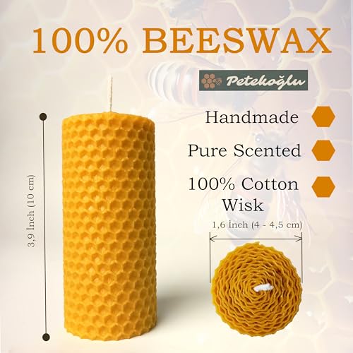 Beeswax Candle Gift Set – 4 Natural Candles with Blue Dried Flowers & Pumpkin Box – Handmade Decorative Candles for Holida...