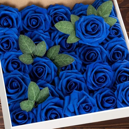 Higfra Artificial Flowers 50 Stems Realistic Roses - Lifelike Fake Flowers for Wedding Bouquets, Baby Shower Decor, Home C...