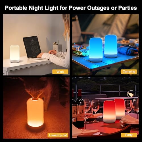 FRIDEKO HOME RGB Touch Bedside Lamp for Nightstand, 3 Color Temperatures Rechargeable Battery Night Light, Dimmable Mood L...