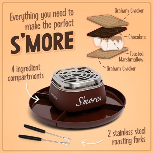 Nostalgia Tabletop Indoor Electric S'mores Maker - Smores Kit With Marshmallow Roasting Sticks and 4 Trays for Graham Crac...