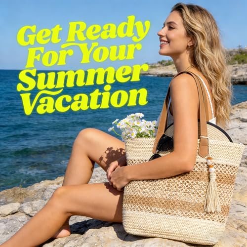 shoowyees Straw Beach Tote Bag Women - 2026 Handwoven Summer Purse Handbag with Zipper Perfect for Vacation Travel Pool | ...