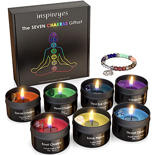 Inspireyes Chakra Candles with Premium Crystal and Healing Stones Luxury Meditation Scented Candles Gift Set for Women Str...