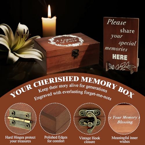 ZYNERY Wooden Memory Keepsake Box for Funeral,115pcs Celebration of Life Memory Cards Set Memorial A Legacy of Love Storag...
