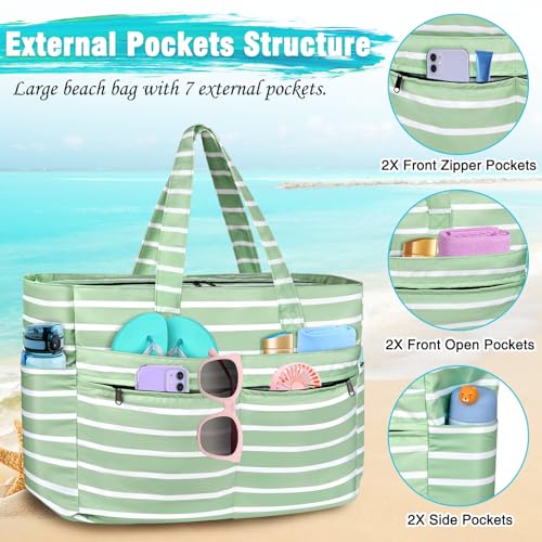 HUANLANG Extra Large Beach Bag Waterproof Beach Totes Bags for Women Men,Pool Bag with Zipper Wet Pocket