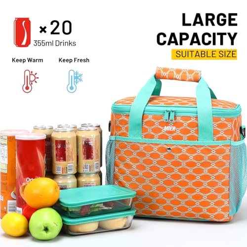 MIER 18L Large Soft Cooler Insulated Picnic Bag for Grocery, Camping, Car, Bright Orange Color
