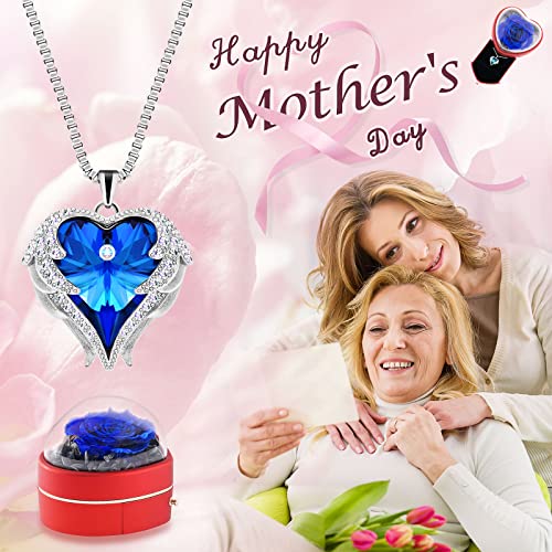 JLQPTX Preserved Real Blue Rose with Heart Necklace Gift Set for Women. Romantic Gifts for Girlfriend Mom on Christmas.For...