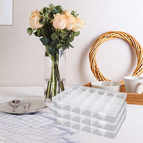 5 Pack Plastic Jewelry Organizer Box 18 Big Girds Clear Storage Organizer Case with Adjustable Dividers Jewelry Storage Co...