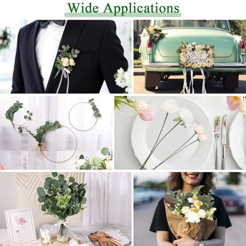 120Pcs 15 Kinds Mixed Artificial Eucalyptus Leaves Stems and Faux Flowers Bulk, Fake Silver Dollar Eucalyptus Bundle Plant...