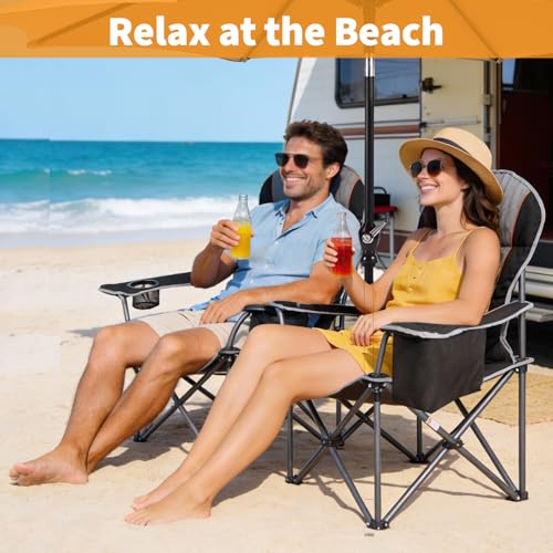 NEWBULIG Oversized Folding Camp Chair for Adults, 500 LBS Heavy Duty Support, Portable Outdoor Collapsible Chairs, with Cu...