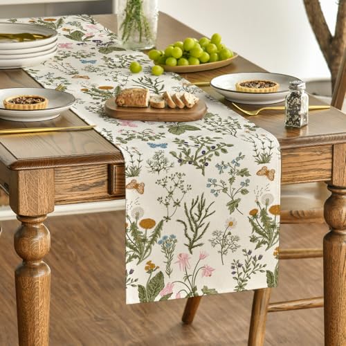 Artoid Mode Wildflowers Floral Spring Table Runner, Seasonal Summer Butterfly Kitchen Dining Table Decoration for Home Par...