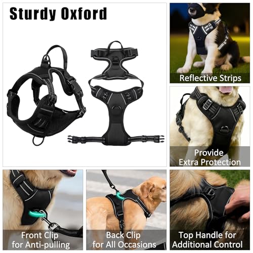 YXFDOYT No Pull Dog Harness Adjustable Collar & Leash Set - Dog Halter Harnesses Collapsible Bowls & Poop Bag Dispenser Mu...