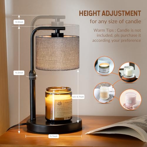 Dexnump Candle Warmer Lamp with Timer, Dimmable Candle Wax Warmer with 2 Light Bulbs, Height Adjustable Electric Candle Li...