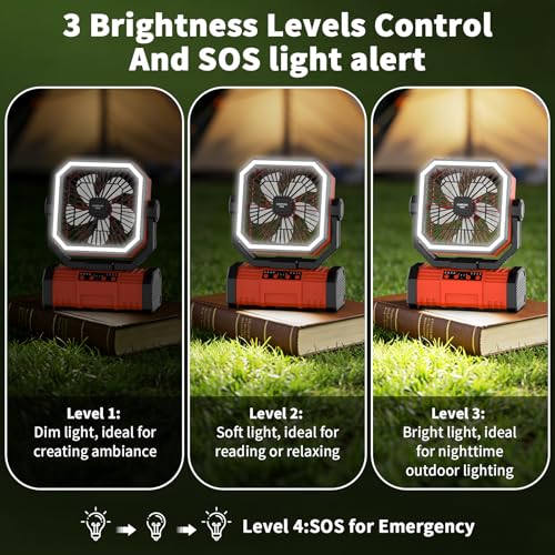 Super RGB Camping Fan with LED Light,20000mAh Battery Operated Oscillating Tent Fan,Portable Fans Rechargeable W/4-Speeds...