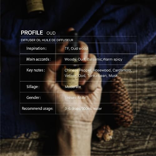 Oud Diffuser Oil, Niche Scent, Luxury Chinese Pepper, Rosewood, Cardamom, Vetiver, Oud, Tonka Bean, Musk Essential Oils Bl...