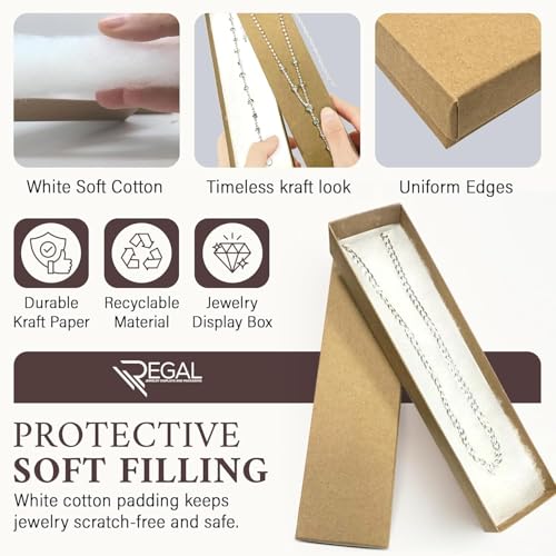 RJ Displays 20 Brown Kraft Cotton Jewelry Boxes – Small Gift Boxes for Jewelry, Bracelet and Necklace Storage, Anklet Pack...