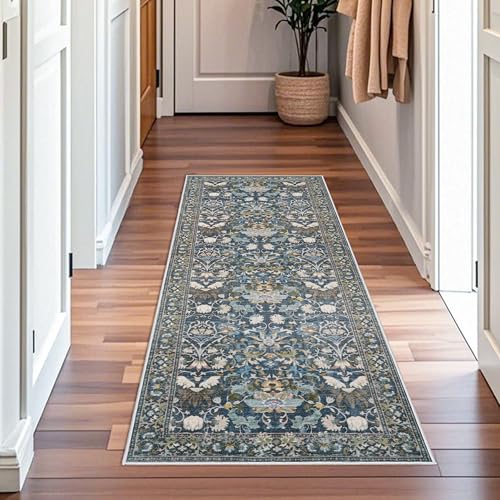 Washable Vintage 2x6 Bathroom Rugs: Soft Carpet with Non-Slip Backing for Hallway Entryway Kitchen Stain-Resistant Bedroom...
