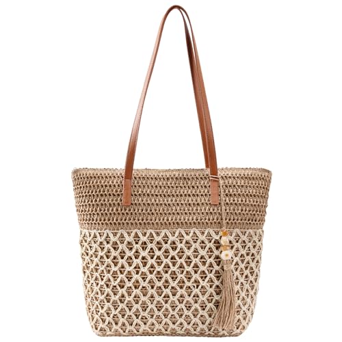 iSamzan Straw Tote Bag for Women: Handwoven Beach Purse with Cutout Design for Travel & Pool Day | Lightweight, Shopping, ...